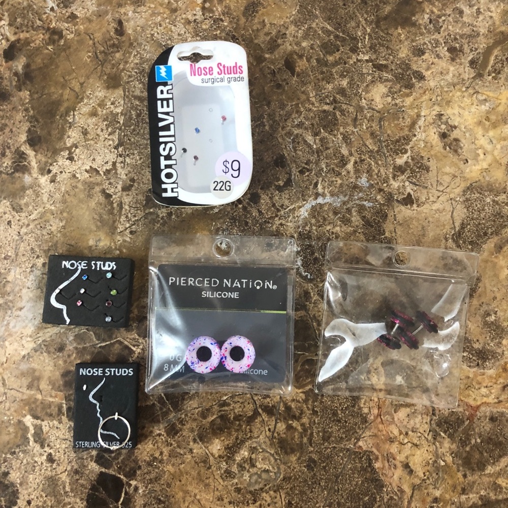 Body Jewelry Lot - Nose Studs, Barbells, Ear Gauges Bundle Piercings Sterling